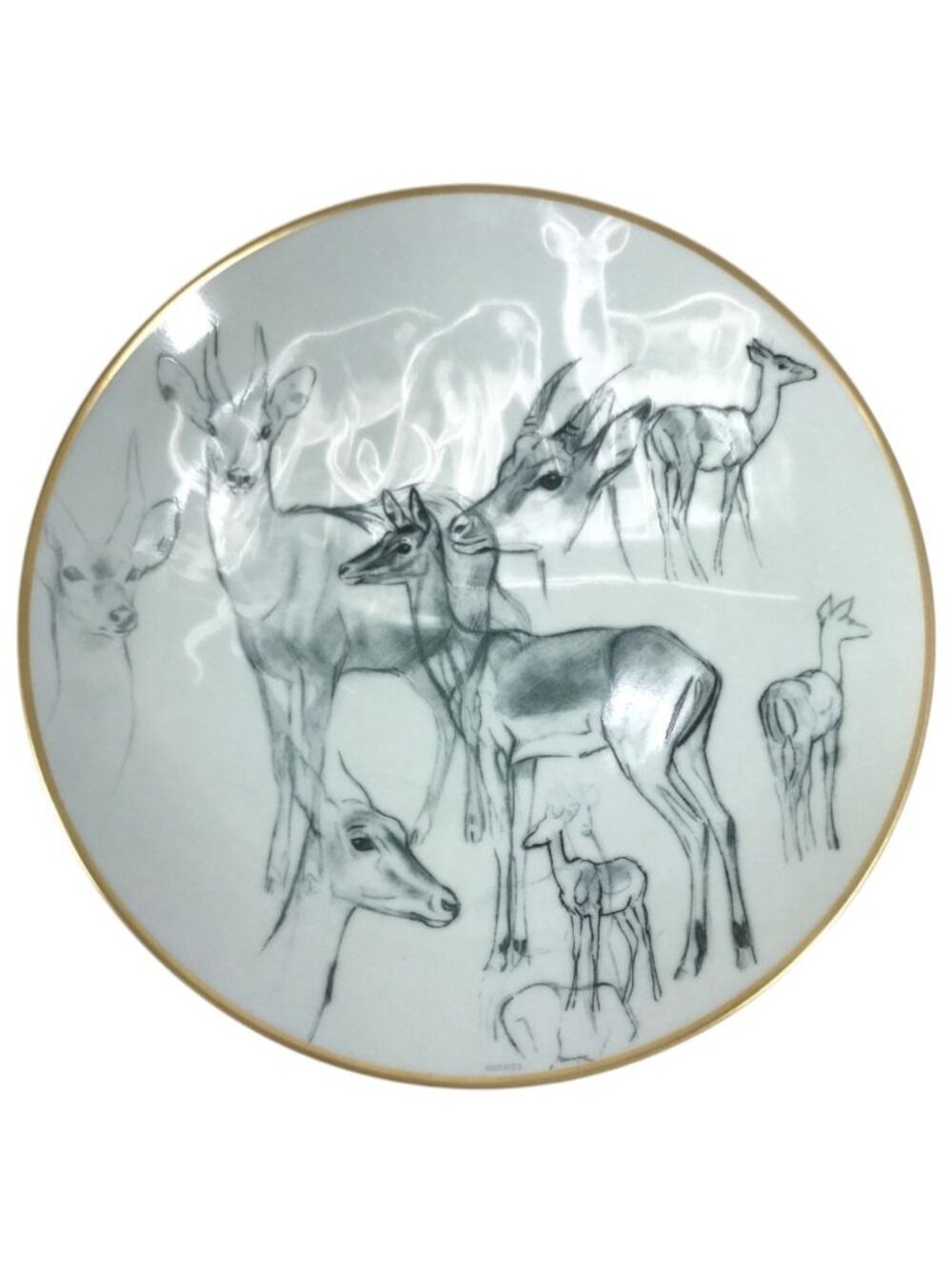 Hermes Plate Carnets D'equateur 21 Deer 21 Dessert Ceramic Multicolor